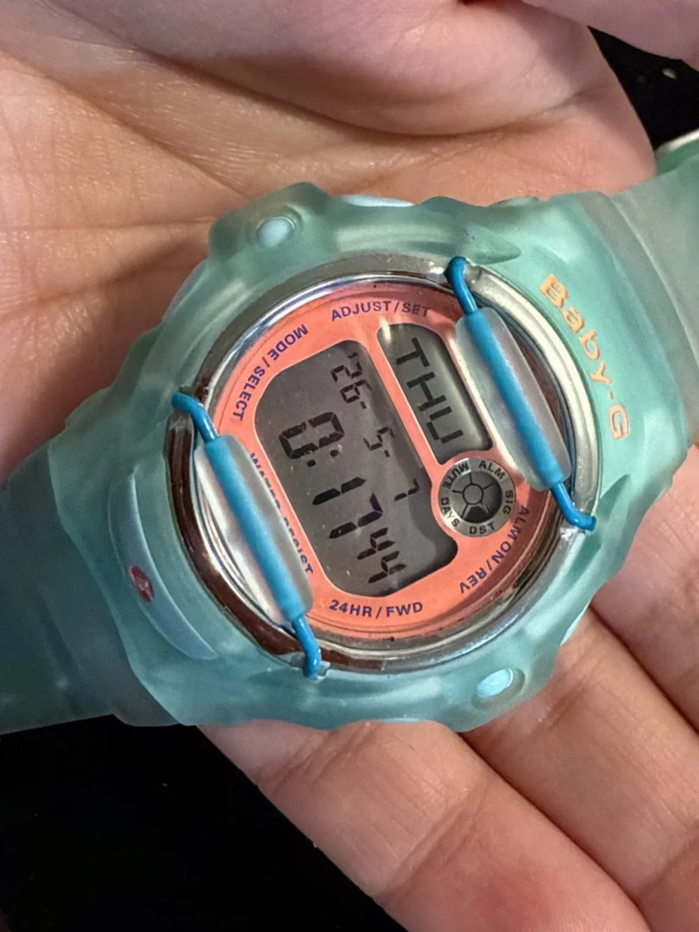 Teal Digital Sports Watch with Coral Dial